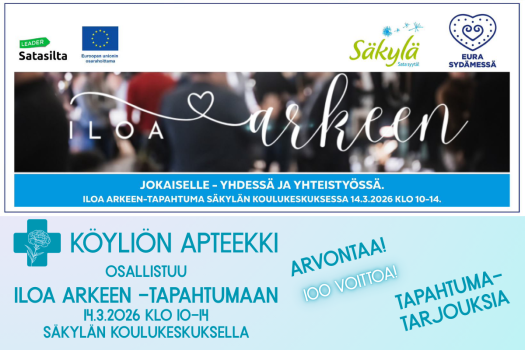 Köyliön apteekki mukana Iloa Arkeen -tapahtumassa 14.3.2026 Köyliön apteekki mukana Iloa Arkeen -tapahtumassa 14.3.2026